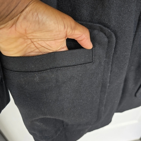 $157 Guess Wool Blend Long Jacket Women Medium Snap Buttons Black Pocket New - Picture 8 of 14